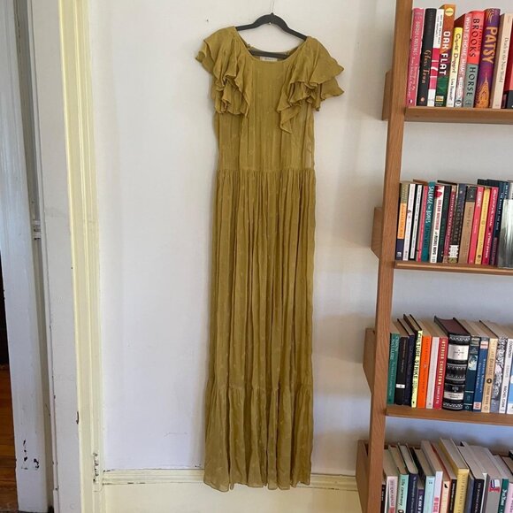 Dôen Flora yellow maxi dress in ginger with matching slip - Picture 2 of 4
